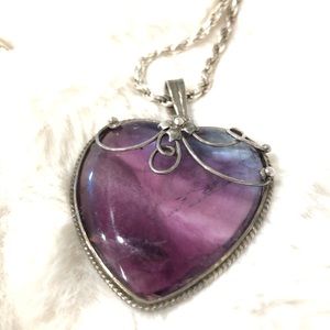 Stunning Rainbow Fluorite Heart Pendant on Silver Chain